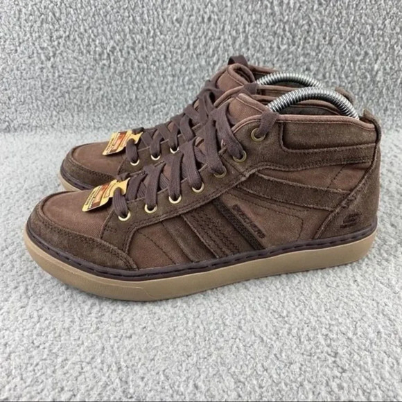 NEW SKECHERS GEL INFUSED Memory Foam Hi Top Shoe Suede Sneaker Mens Size 7 Brown - Picture 4 of 13